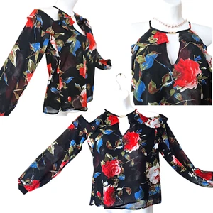 VGC UK 8 romantic off the shoulder blouse, 2 layers chiffon boho dressy top - Picture 1 of 12