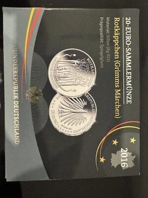 BRD 20 Euro Sammlermünze 2016 Grimms Märchen Rotkäppchen Spiegelglanz PP Silber - Bild 1 von 4