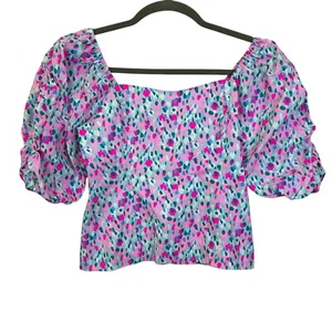 Top Lilly Pulitzer Bitsy azul multicolor Hottie Dottie 007482 para mujer 8 nuevo con etiquetas - Imagen 1 de 11