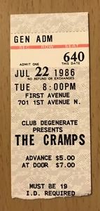 1986 THE CRAMPS FIRST AVENUE MINNEAPOLIS CONCERT TICKET STUB LUX INTERIOR POISON - Picture 1 of 3