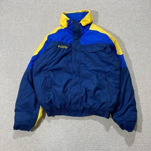 VINTAGE Columbia Bomber Jacket Uomo Piccolo Blu Giallo Imbottito Anni 90 Cappotto Sci - Foto 1 di 12