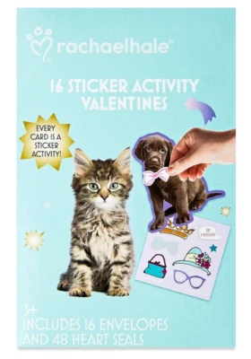 16x Rachael Hale Valentine Exchange Cards Sticker Activity Animals Multi-Colored - Image 1 of 4