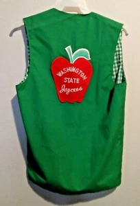 Vintage Washington State Jaycees Green Vest with Apple Patch & Gingham Interior - Picture 1 of 3