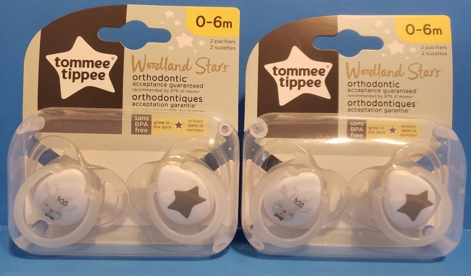 Tommee Tippee Baby Pacifiers Glow In Dark Boy/Girl WOODLAND STARS NEW" LOT OF 2" - Image 1 of 1