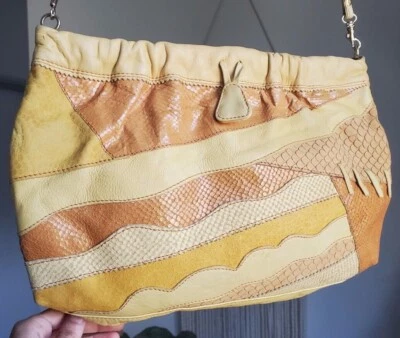 Vintage 70s 80s PATCHWORK Yellow SHOULDER BAG Crossbody Purse BULLOCK'S GOLD - Image 1 of 4