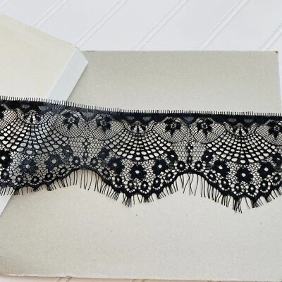 3 Yards Black Floral Eyelash French Lace Trim /Sewing/Crafts/Lingerie/3.5" Wide - Image 1 of 4