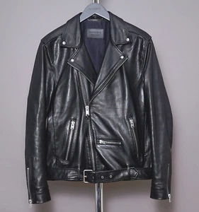 ALL SAINTS Leather Jacket EXTRA LARGE Mens Black XL Biker Bomber Celebrity WICK - Picture 1 of 22