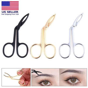 Steel Flat Tip Eyebrow Tweezers Clamp Clipper Scissors Hair Remover Black Gold - Picture 1 of 8