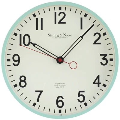 Sterling & Noble Clock Company 12" Retro Round Wall Clock, Glossy Mint - NEW - Image 1 of 4