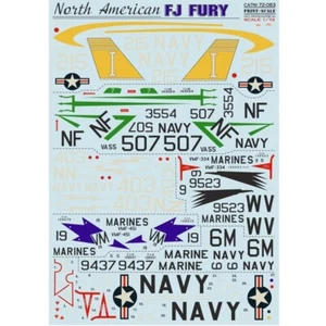 Calcomanías de tobogán acuático FJ Fury de América del Norte escala 72-083 calcomanías de avión 1:72 - Imagen 1 de 12