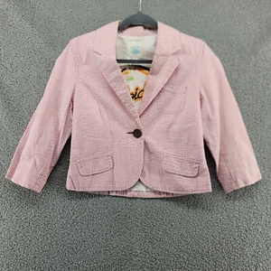 OLD NAVY WOMENS MEDIUM PINK WHITE PIN STRIP BLAZER COAT JACKET - Picture 1 of 9