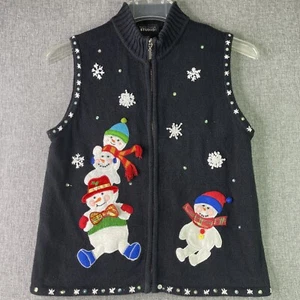 Design Originals Studio Womens Petite L. Christmas Sweater Vest Knit Zip WS18 - Picture 1 of 12