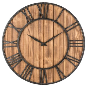 Oldtown Rustic Farmhouse Metal & Solid Wood Noiseless Wall Clock (Wood, 30-in... - Picture 1 of 5