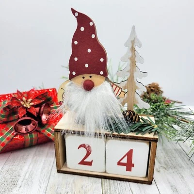 Christmas Gnome Wooden Block Calendar Holiday Advent Countdown  - Image 1 of 3