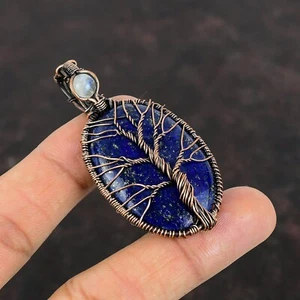 Lapis Lazuli Wire Wrapped Tree Of Life Handcrafted Copper Ethnic Gift 2.52" - Picture 1 of 6