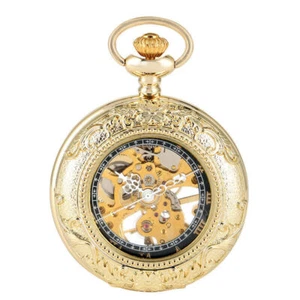 Transparent Glass Luxury Golden Men Women Hand Wind Mechanical Pocket Watch - Picture 1 of 8