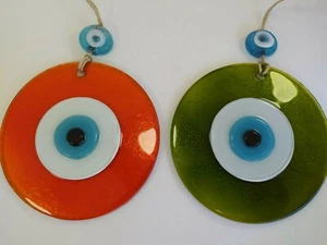 Orange und Grün Evil Eyes 12cm Glasperlen 2er Set Anhänger Charm Türkisches Dekor - Bild 1 von 11