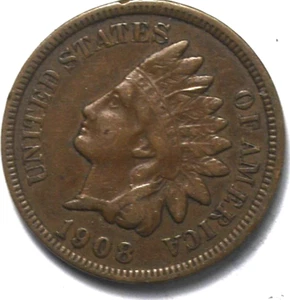 Centavo cabeza de indio 1908 1 c Filadelfia de Estados Unidos - Imagen 1 de 3