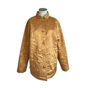 Classic Elements Womens Vintage 90s Quilted Satin Copper Button Up Jacket Sz XL - Picture 1 of 7