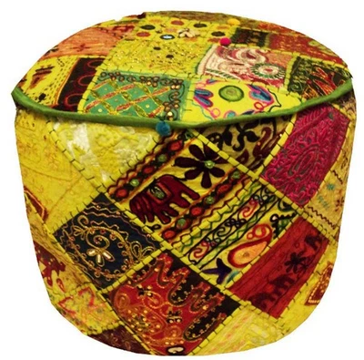 24" ETHNIC IND KUTCH BANJARA FURNITURE OTTOMAN BENCH FOOTSTOOL POUF PILLOW COVER - Image 1 of 4