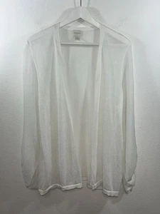Chicos Open Front Solid White Cardigan Size 2 Sheer Lightweight Drawstring Slvs. - Picture 1 of 7