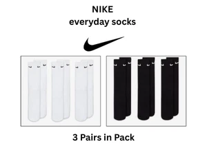 Nike Everyday Herrensocken 3 Paar im Pack Fitnessstudio weiche Baumwolle Crew-Größe 5-11 UK - Bild 1 von 9