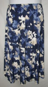 Blue Floral Plus Sz 2X Stretchy Jersey Knit Elastic Waist Skirt JM COLLECTION - Picture 1 of 4