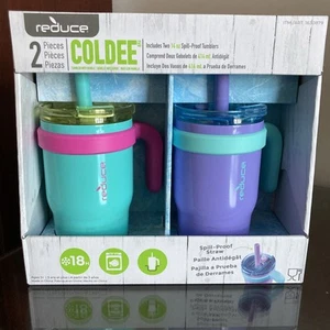 REDUCE Coldee Tumbler 14 Oz for Kids Handle Pack Of 2 Turquoise/Purple Pink - Picture 1 of 6