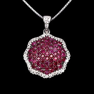 925 Sterling Silver Necklace Ruby Myanmar Round Diamond Cut Topaz Gemstone 18in - Picture 1 of 13
