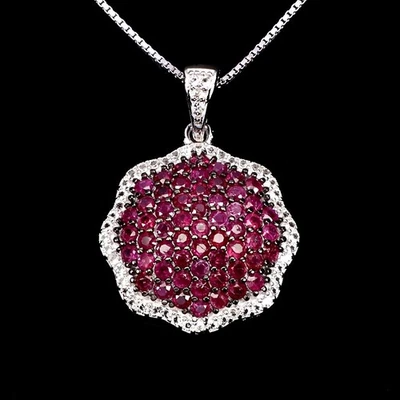 925 Sterling Silver Necklace Ruby Myanmar Round Diamond Cut Topaz Gemstone 18in - Image 1 of 4