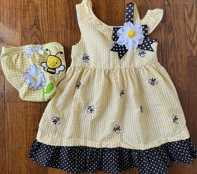 Vestido de Sol Seersucker Bumble Bee Sin Mangas Ediciones Raras Bebé Niñas 18 M Amarillo Foto 1 de 4