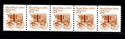 Stamp USA 25¢ Bread Wagon 1880s - Plate #1 Coil Strip of 5 MNH stamps - SC#2136 - Image 1 of 2