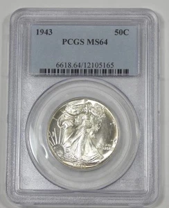 Medio dólar Walking Liberty 1943 certificado graduación profesional MS 64 plata 50c - Imagen 1 de 4