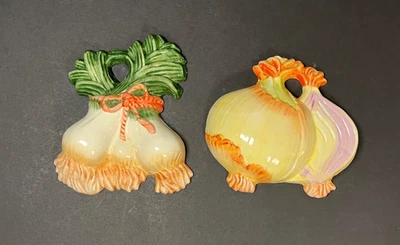 Винтажный керамический 3D овощной набор из 2 видов лука настенный подвесной декор Grandmacore - Изображение 1 из 4