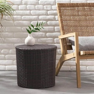 Alan Multi-Brown Round Faux Rattan Outdoor Patio Side Table - Picture 1 of 9