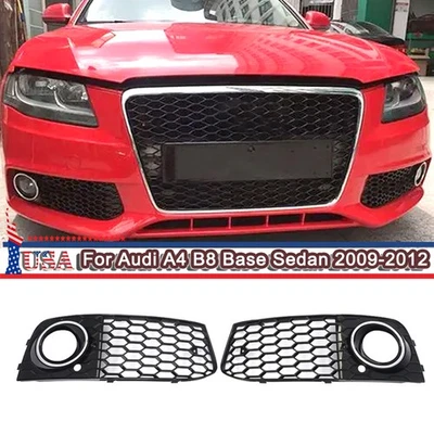 RS4 Style Honeycomb Mesh Front Bumper Fog Light Grille For Audi A4 B8 2008-2012 - Image 1 of 4