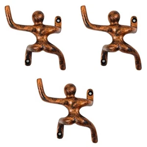 Set of 3 Cast Iron Men Climbing Design Coat Hooks Wall Art Decor-Antique Design - Picture 1 of 6