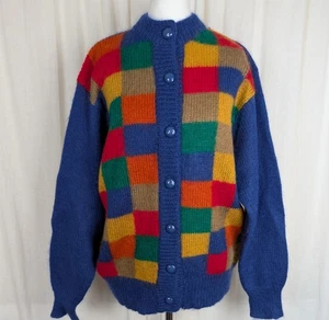 Emreco Mohair Blend Patchwork Colour Block Cardigan Vintage Cobalt UK 12 Retro - Picture 1 of 20