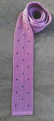 New & Lingwood 100% Silk Knitted Tie Pink Navy  Spots Made In Italy  - Image 1 of 4