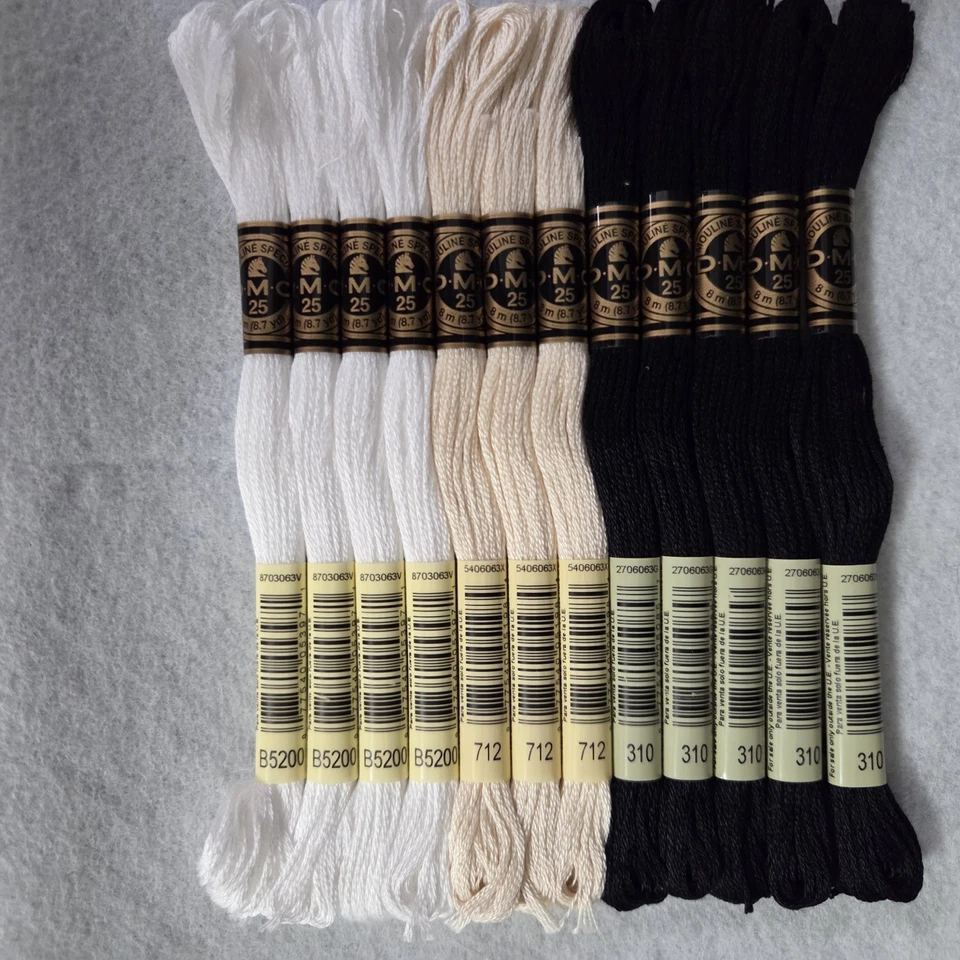 DMC Floss Black/White/Tan 12 Skeins 6 Strand Embroidery Thread  - Image 1 of 4