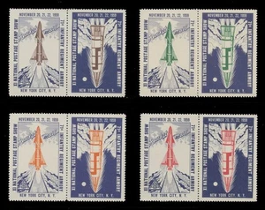 ASDA STAMP SHOW LABELS-1959, PERF, SET OF 8 (4 PAIRS) with INVERTED RT. ROCKETS - Picture 1 of 2