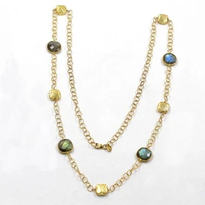Collana lunga 30" in argento 925 placcato oro con pietre preziose per feste... - Foto 1 di 5