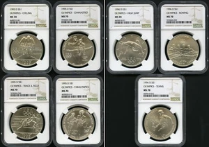 🎀 USA 1995-1996 Atlanta Olympic Silver Coin ✨ NGC MS 70 GEM UNC 7 PCS - Picture 1 of 19