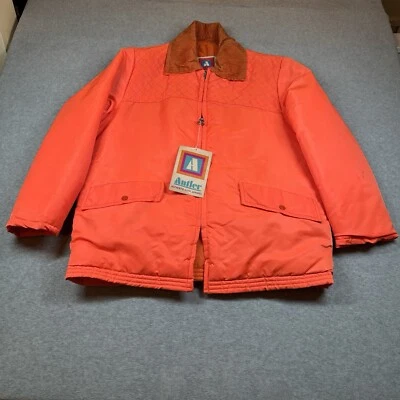 Vintage 70s Antler Dacron 88 Hunting Jacket Orange Corduroy Collar XL NOS - Image 1 of 4
