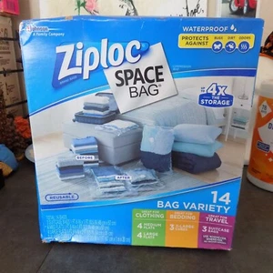 NEW Ziploc Vacuum Seal Space Bag Variety Pack of 14 (Sizes: M, L, XL, Suitcase) - Picture 1 of 12