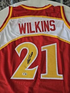Dominique Wilkins Autographed/Signed Jersey Beckett Sticker Atlanta Hawks