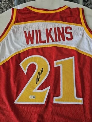 Dominique Wilkins Autographed/Signed Jersey Beckett Sticker Atlanta Hawks - Image 1 of 4