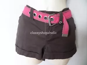 Pantaloncini corti in cotone marrone New Look con cintura rosa - Taglia 10 - Ottime condizioni - Foto 1 di 6