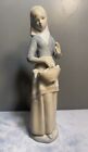 Perceval Woman W Goose In Basket Porcelain Figurine Girl Lady Duck Signed 10.5?T