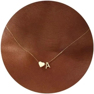 Valentines Day Gifts for Her, 18K Real Gold Plated Heart Initial A-Z Necklace Da - Picture 1 of 12
